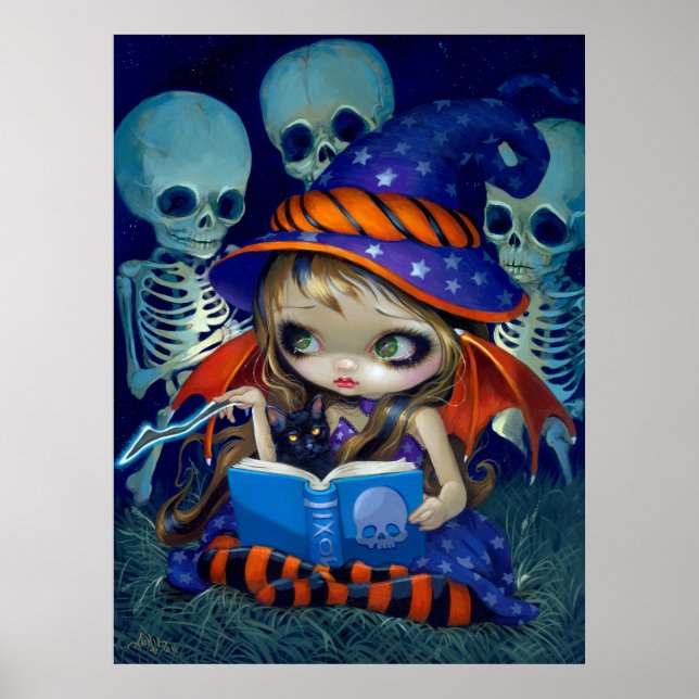 Skeleton Magic ART PRINT Halloween Witch fairy (Front)