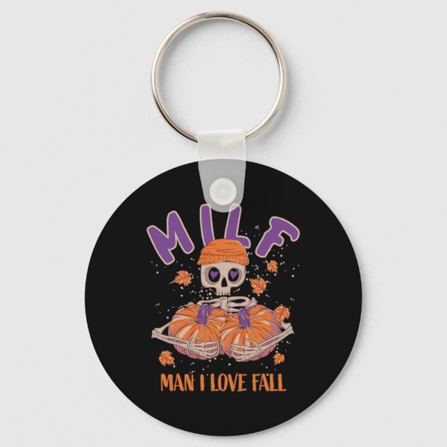 Skeleton Man I Love Fall Funny Skeleton Pumpkin Ha Keychain (Front)