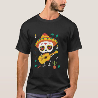 Skeleton Mariachi Musician Sugar Skull Cactus Day  T-Shirt