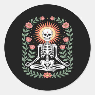 Skeleton Meditation Floral Harmony Sunburst  Classic Round Sticker