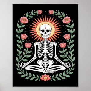 Skeleton Meditation Floral Harmony Sunburst Poster