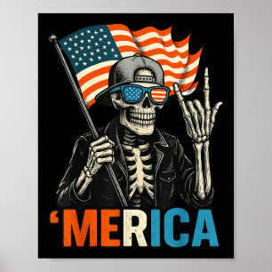 Skeleton Merica Rock American Flag Patriotic Usa 4 Poster