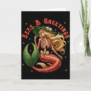 Skeleton Mermaid Christmas Gothic Coastal Beach Vi Card