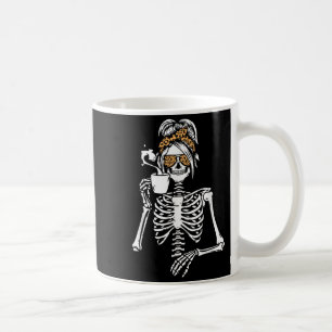 Skeleton Messy Bun Coffee Drinking Halloween Costu Coffee Mug