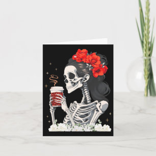 Skeleton Messy Bun Coffee Funny Costume Mom Women Card