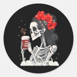 Skeleton Messy Bun Coffee Funny Costume Mom Women  Classic Round Sticker