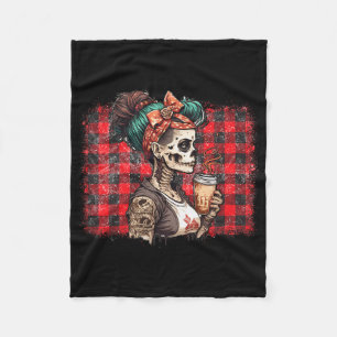 Skeleton Messy Bun Coffee Funny Costume Mom Women Fleece Blanket