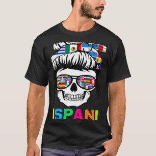 Skeleton Messy Bun Women Hispanic Heritage Month F T-Shirt