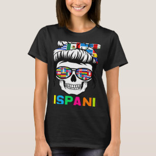 Skeleton Messy Bun Women Hispanic Heritage Month F T-Shirt