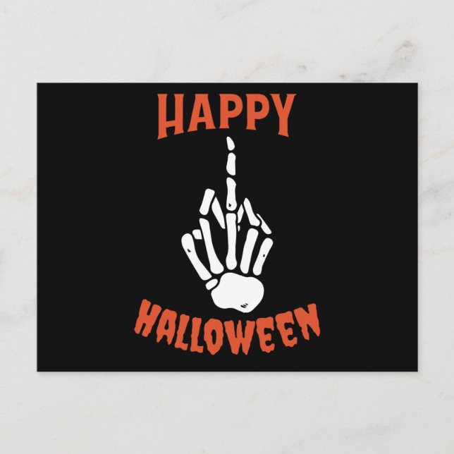 Skeleton Middle Finger Happy Halloween Postcard (Front)