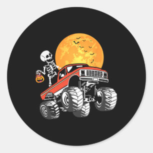 Skeleton Monster Truck Halloween Boys Truck Pumpki Classic Round Sticker
