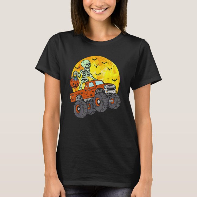 Skeleton Monster Truck Moon Candy Toddler Boys Hal T-Shirt (Front)