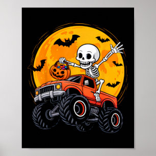 Skeleton Monster Truck Moon Pumpkin Halloween Boys Poster