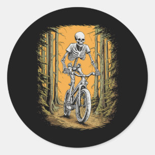 Skeleton Mountain Bike Cyclist Skeleton Halloween Classic Round Sticker