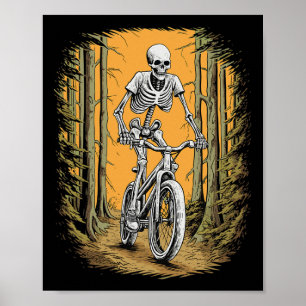 Skeleton Mountain Bike Cyclist Skeleton Halloween  Poster