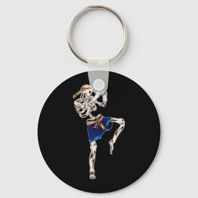 Skeleton Muay Thai Halloween Kickboxing Mma Keychain (Front)