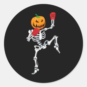 Skeleton Muay Thai Halloween Pumpkin Kickboxing Mm Classic Round Sticker