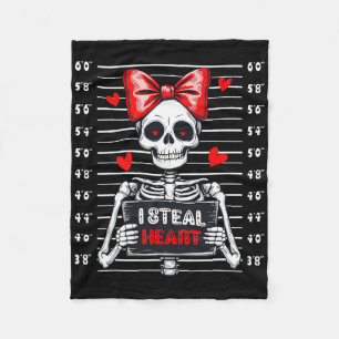 Skeleton Mugshot I Steal Hearts Skeleton Valentine Fleece Blanket