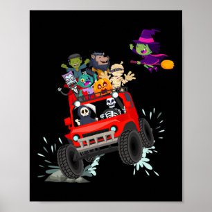 Skeleton Mummy Vampire Zombie Riding Monster Truck Poster