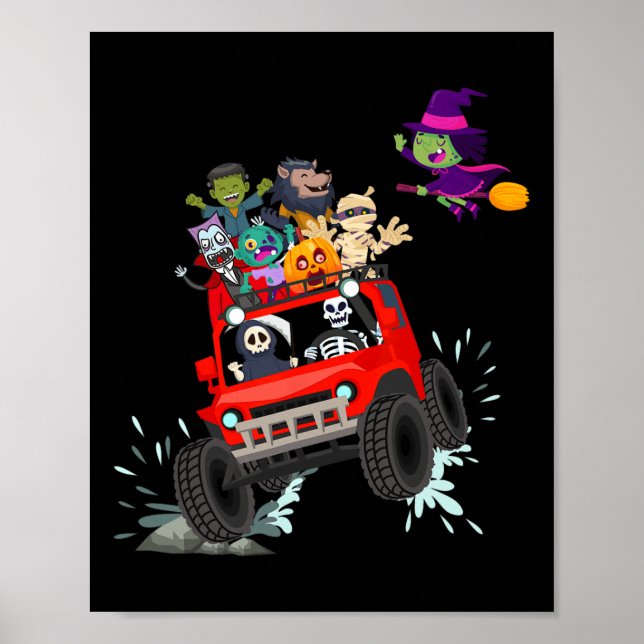 Skeleton Mummy Vampire Zombie Riding Monster Truck Poster (Front)