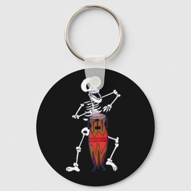 Skeleton Musician Drummer Conga Player  Keychain (Front)