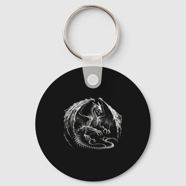 Skeleton Mythical Dragon Breathing Fire Fantasy Ha Keychain (Front)