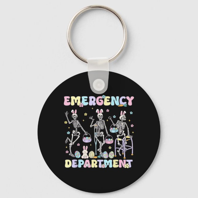 Skeleton Nurse Dancing Easter Day Emergency Keychain (Front)