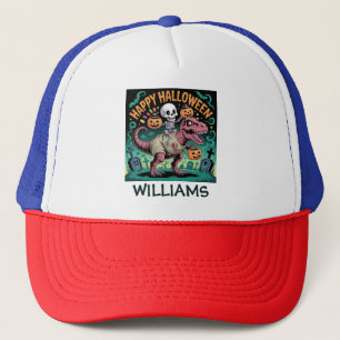 Skeleton on Mummy T-Rex – Spooky Dino Rider Trucker Hat