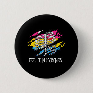 Skeleton on Pansexual Flag Colours Background 2 Inch Round Button