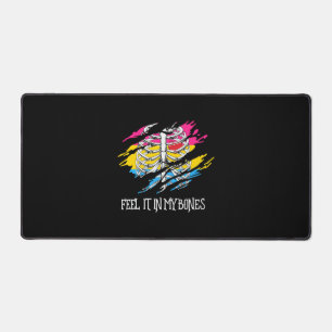 Skeleton on Pansexual Flag Colours Background Desk Mat