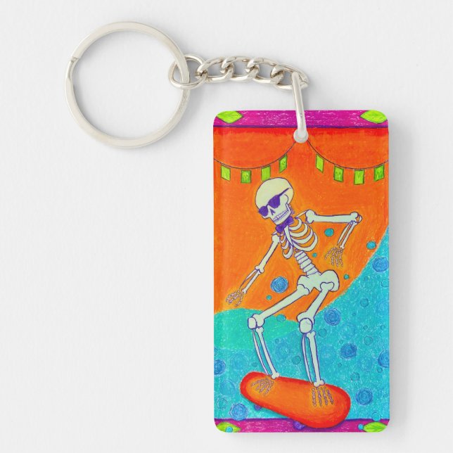 Skeleton on Skateboard Keychain (Front)