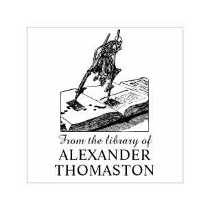Skeleton on Stilts Walking on Book Library Name Self-inking Stamp