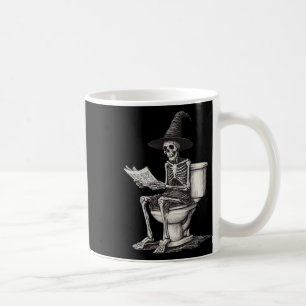 Skeleton On Toilet Funny Halloween Witch Hat Skele Coffee Mug