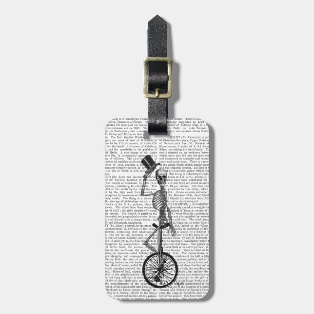 Skeleton on Unicycle Luggage Tag (Front Vertical)