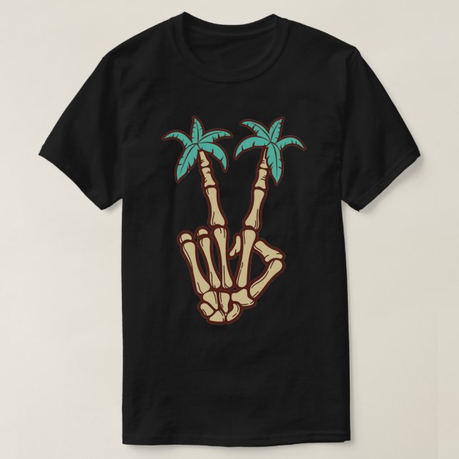 Skeleton Palm Peace Fingers T-Shirt (Design Front)