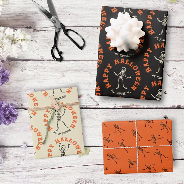 Skeleton Pattern Personalized Halloween Wrapping Paper Sheet (Creator Uploaded)