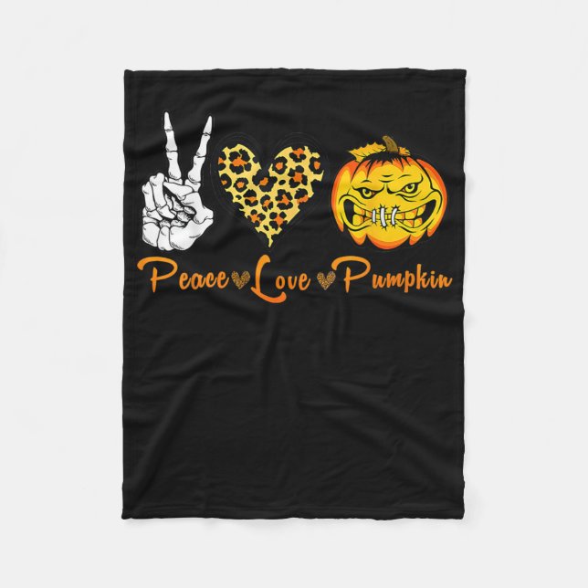 Skeleton Peace Leopard Love Scary Pumpkin Hallowee Fleece Blanket (Front)