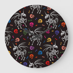 Skeleton Pegasus: colourful skulls pattern. Large Clock