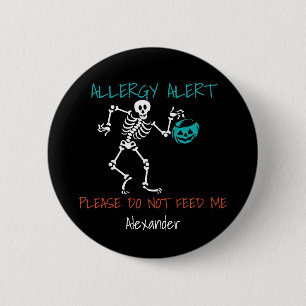 Skeleton Personalized Halloween Food Allergy Kids 2 Inch Round Button