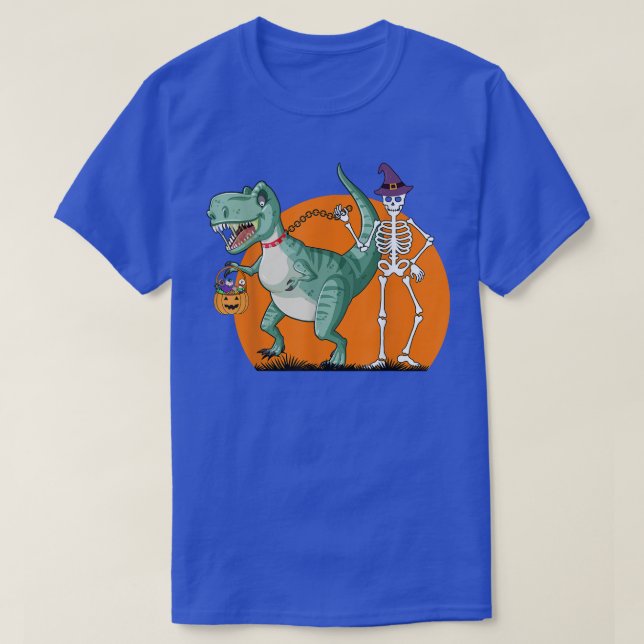 Skeleton Pet Dinosaur T re Halloween Funny Pumpkin T-Shirt (Design Front)