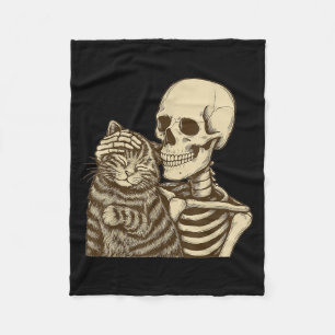 Skeleton Petting Cat Cute Halloween Men Boys  Fleece Blanket
