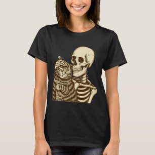 Skeleton Petting Cat Cute Halloween Men Boys T-Shirt