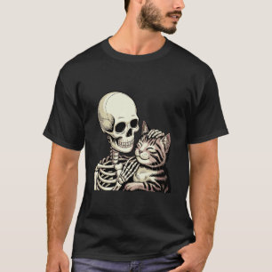 Skeleton Petting Cat Cute Halloween Men Boys T-Shirt