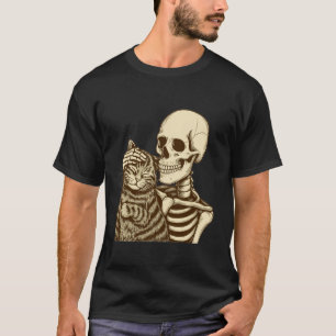 Skeleton Petting Cat Cute Halloween Men Boys T-Shirt