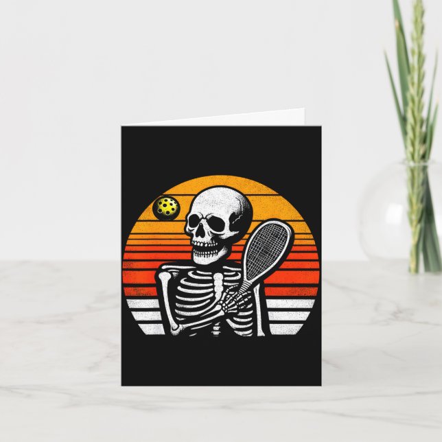 Skeleton pickle ball player boys kids funny card (Front)