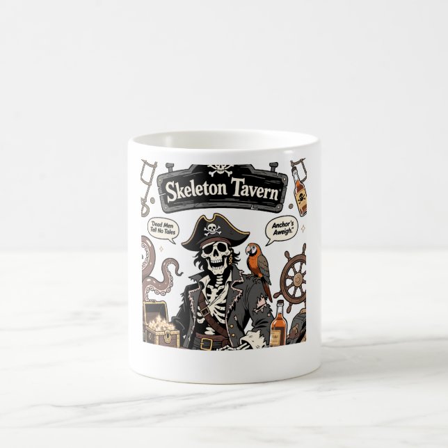 Skeleton Pirate Captain Vintage Comic Coffee Mug (Center)