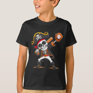 Skeleton Pirate Halloween Costume Baseball Player  T-Shirt