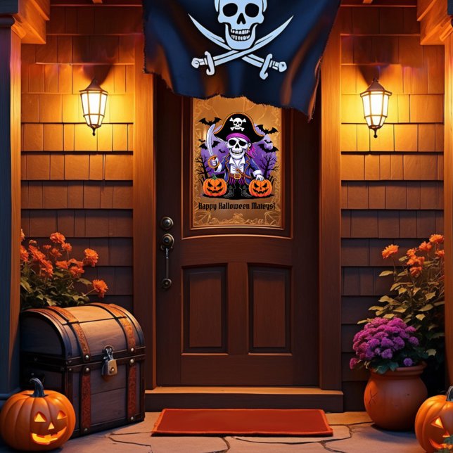 Skeleton Pirate Happy Halloween Mateys Window Cling (Creator Uploaded)