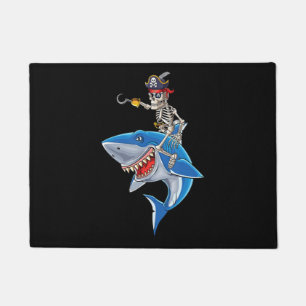 Skeleton Pirate Riding Shark Cute Boys Halloween Doormat