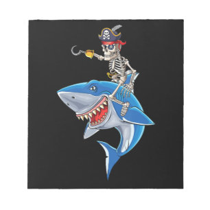 Skeleton Pirate Riding Shark Cute Boys Halloween Notepad